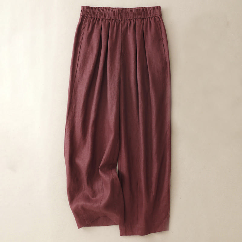 Buddha Stones Summer Plain Women's Cotton Linen Harem Pants With Pockets - Maroon - US8-10，UK/AU12-14，EU40-42 (2XL) - image 6