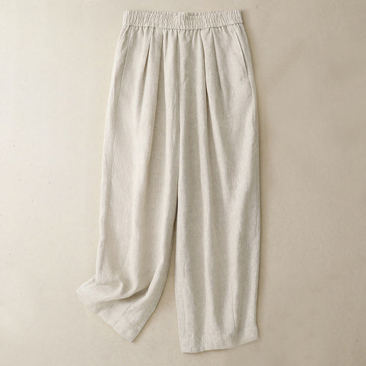 Buddha Stones Summer Plain Women's Cotton Linen Harem Pants With Pockets - Beige - US8-10，UK/AU12-14，EU40-42 (2XL) - image 11