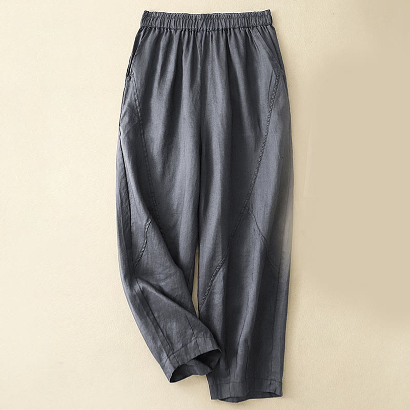 Buddha Stones Casual Plain Cropped Pants Women's Cotton Linen Harem Pants With Pockets - SteelBlue - US8-10，UK/AU12-14，EU40-42 (2XL) - image 1