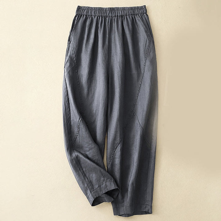 Buddha Stones Casual Plain Cropped Pants Women's Cotton Linen Harem Pants With Pockets - SteelBlue - US8-10，UK/AU12-14，EU40-42 (2XL) - image 0