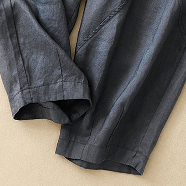 Buddha Stones Casual Plain Cropped Pants Women's Cotton Linen Harem Pants With Pockets - image 3