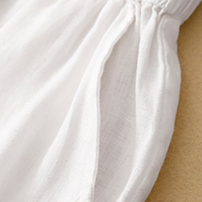 Buddha Stones Casual Plain Cropped Pants Women's Cotton Linen Harem Pants With Pockets - image 7