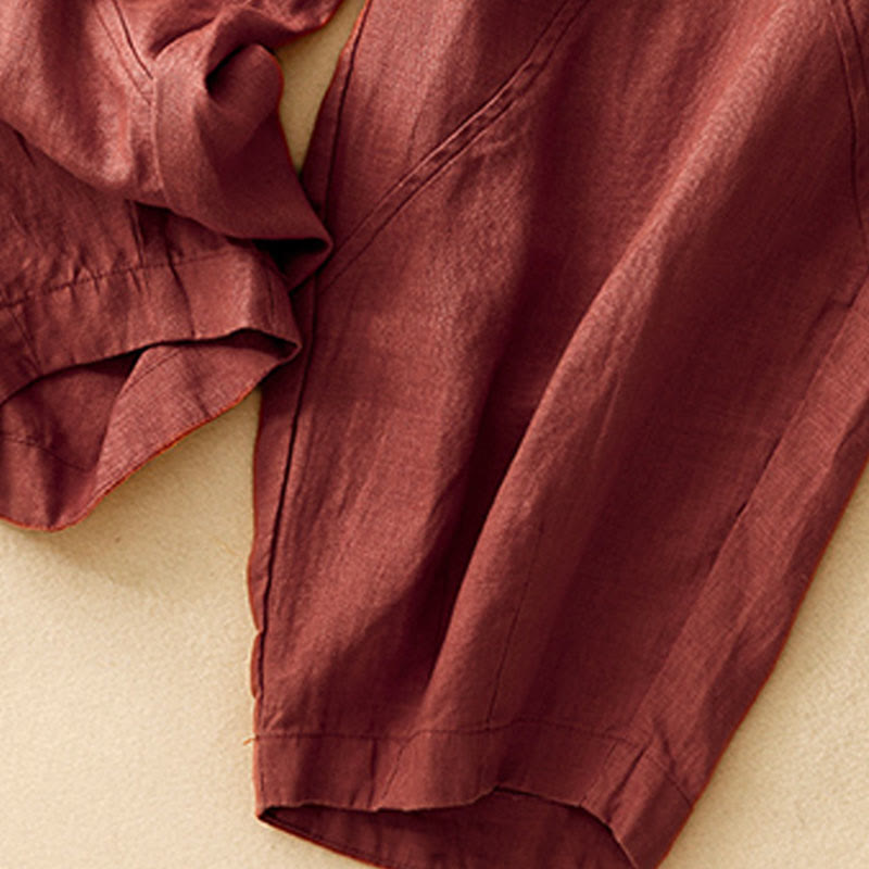 Buddha Stones Casual Plain Cropped Pants Women's Cotton Linen Harem Pants With Pockets - image 18