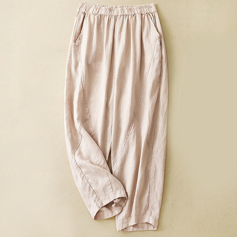 Buddha Stones Casual Plain Cropped Pants Women's Cotton Linen Harem Pants With Pockets - PeachPuff - US8-10，UK/AU12-14，EU40-42 (2XL) - image 21