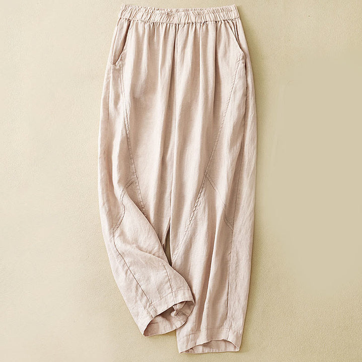 Buddha Stones Casual Plain Cropped Pants Women's Cotton Linen Harem Pants With Pockets - PeachPuff - US8-10，UK/AU12-14，EU40-42 (2XL) - image 21