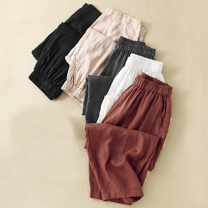 Buddha Stones Casual Plain Cropped Pants Women's Cotton Linen Harem Pants With Pockets - image 31