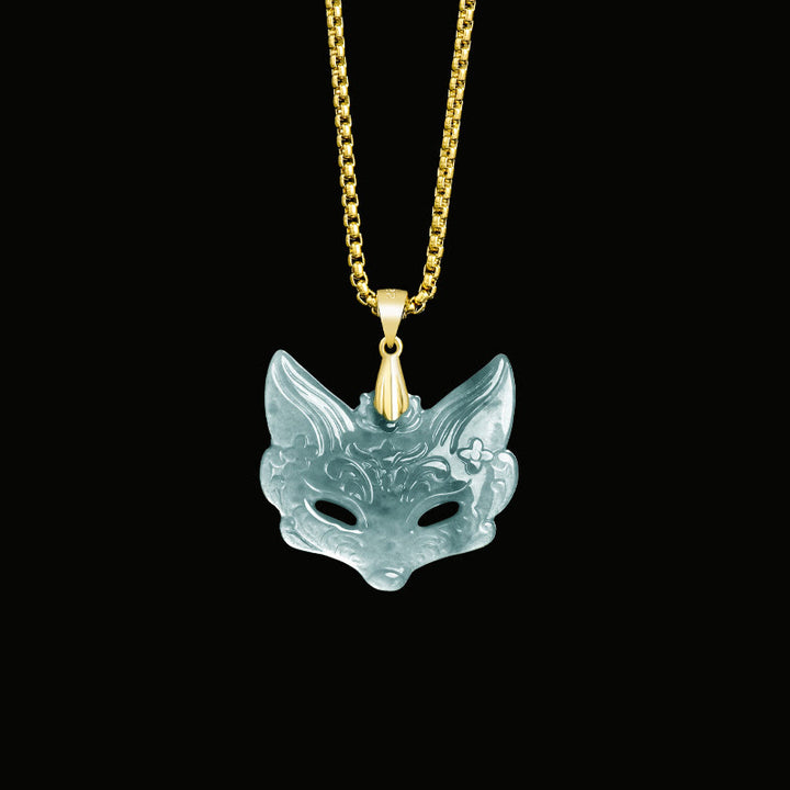 Buddha Stones Fox Mask Jade Titanium Steel Necklace Luck Pendant - Jade(Small) - image 8