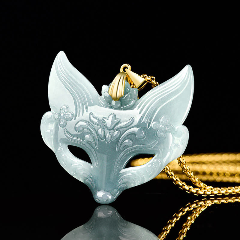 Buddha Stones Fox Mask Jade Titanium Steel Necklace Luck Pendant - image 3
