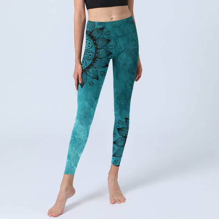 Buddha Stones Green Sunflowers Blossoms Print Gym Leggings Women's Yoga Pants - image 5