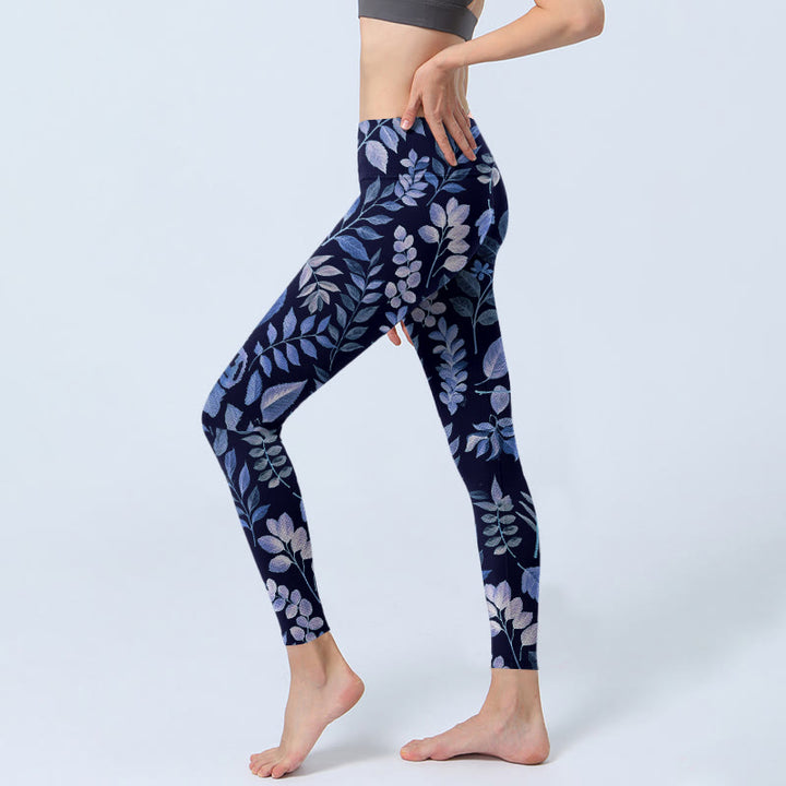 Buddha Stones Purple Leaves Print Gym Leggings Women's Yoga Pants - image 3