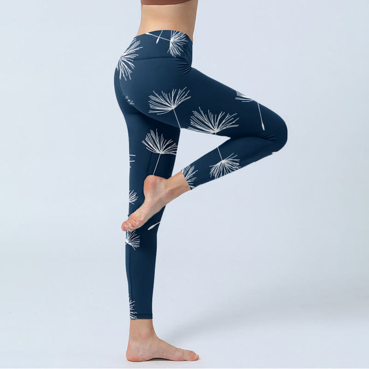 Buddha Stones White Dandelions Print Gym Leggings Women's Yoga Pants - image 3