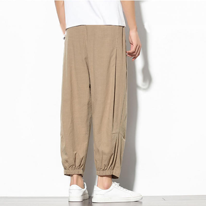 Buddha Stones Summer Men's 7-8 Length Cotton Linen Carrot Pants With Pockets - image 6