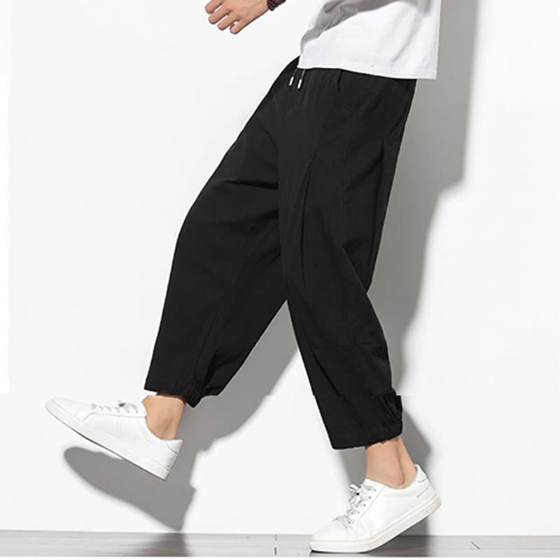 Buddha Stones Summer Men's 7-8 Length Cotton Linen Carrot Pants With Pockets - image 20