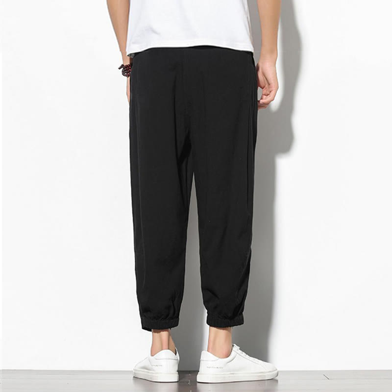 Buddha Stones Summer Men's 7-8 Length Cotton Linen Carrot Pants With Pockets - image 17