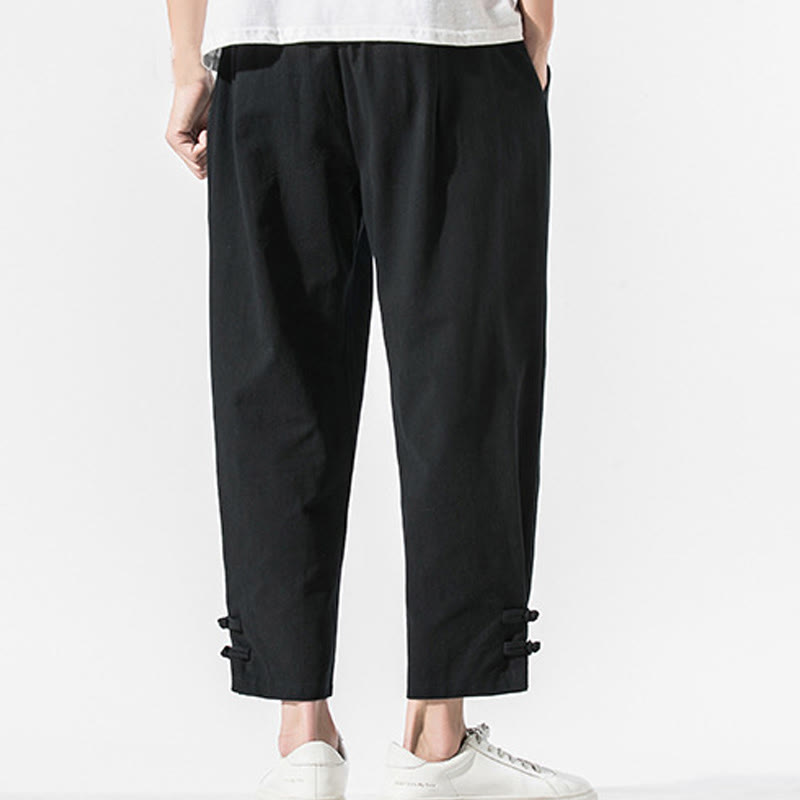 Buddha Stones Summer Chinese Characters Embroidery Men's Cotton Linen Pants With Pockets - image 2