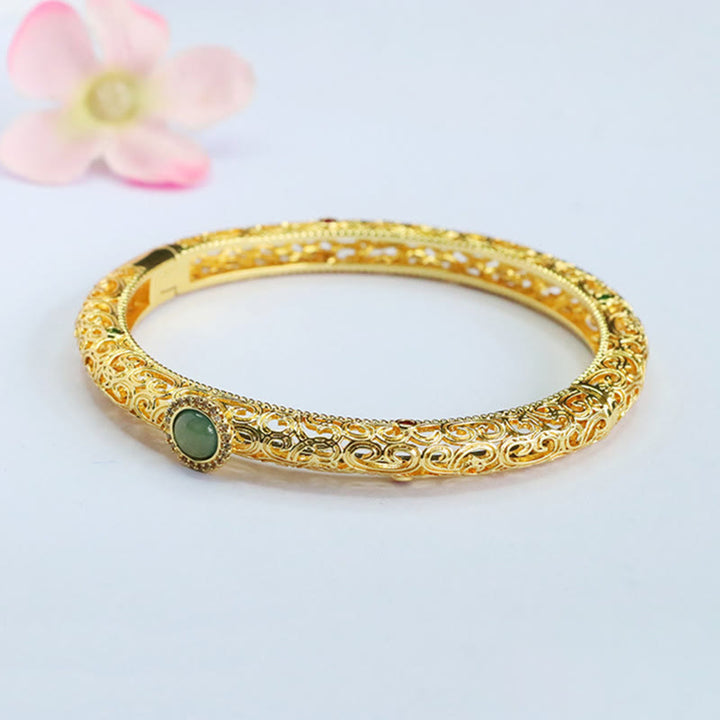 Buddha Stones Cloud Pattern Jade Copper Luck Bracelet Bangle 2.36 IN (60 MM) - image 13