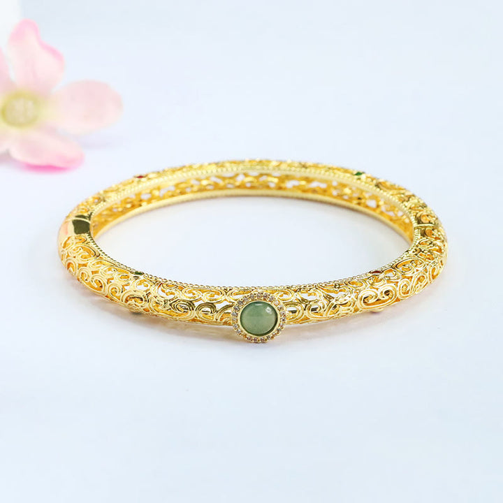 Buddha Stones Cloud Pattern Jade Copper Luck Bracelet Bangle 2.36 IN (60 MM) - image 8