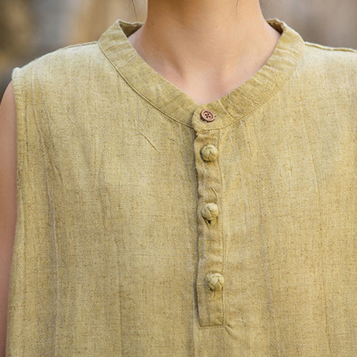 Buddha Stones Summer Tie-dye Buttons Linen Sleeveless Women's Vest - image 8