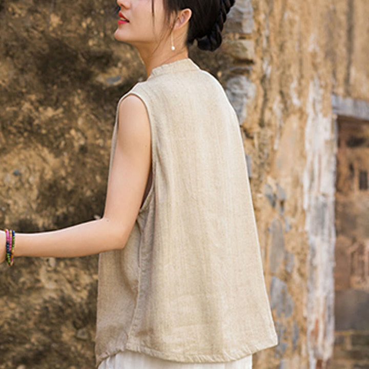 Buddha Stones Summer Tie-dye Buttons Linen Sleeveless Women's Vest - image 26