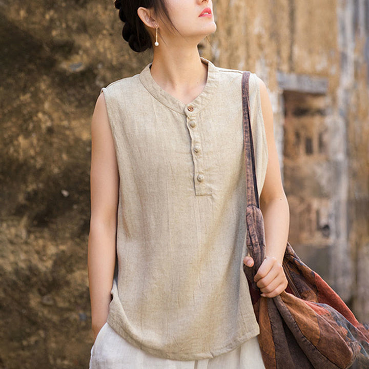 Buddha Stones Summer Tie-dye Buttons Linen Sleeveless Women's Vest - image 22