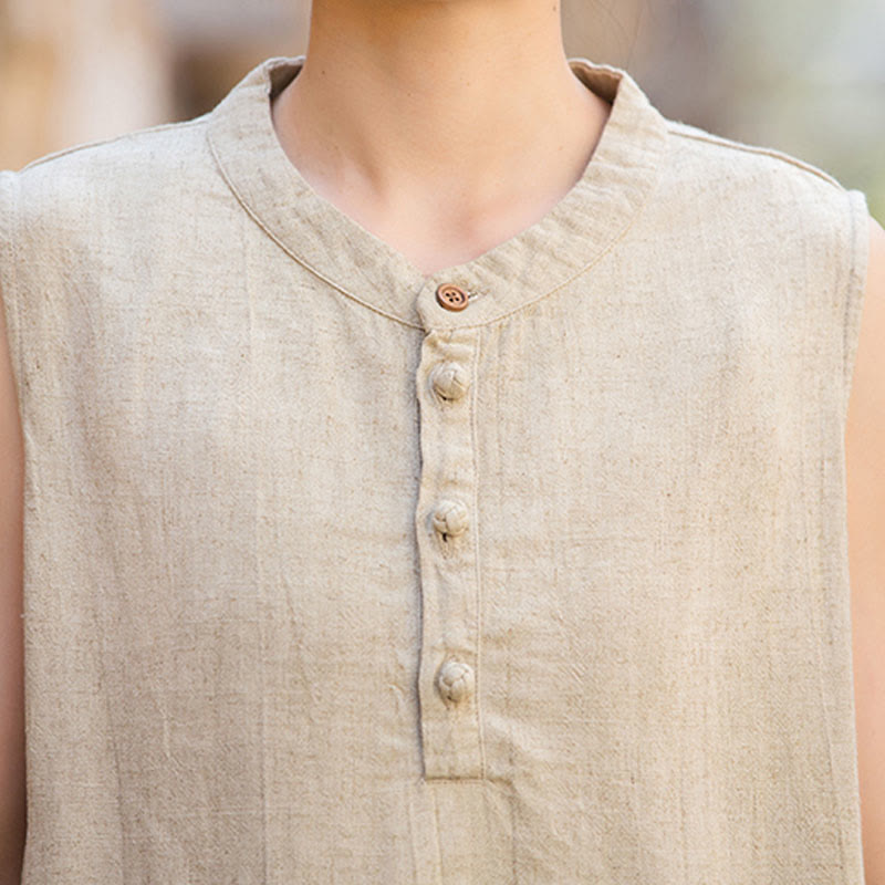 Buddha Stones Summer Tie-dye Buttons Linen Sleeveless Women's Vest - image 28