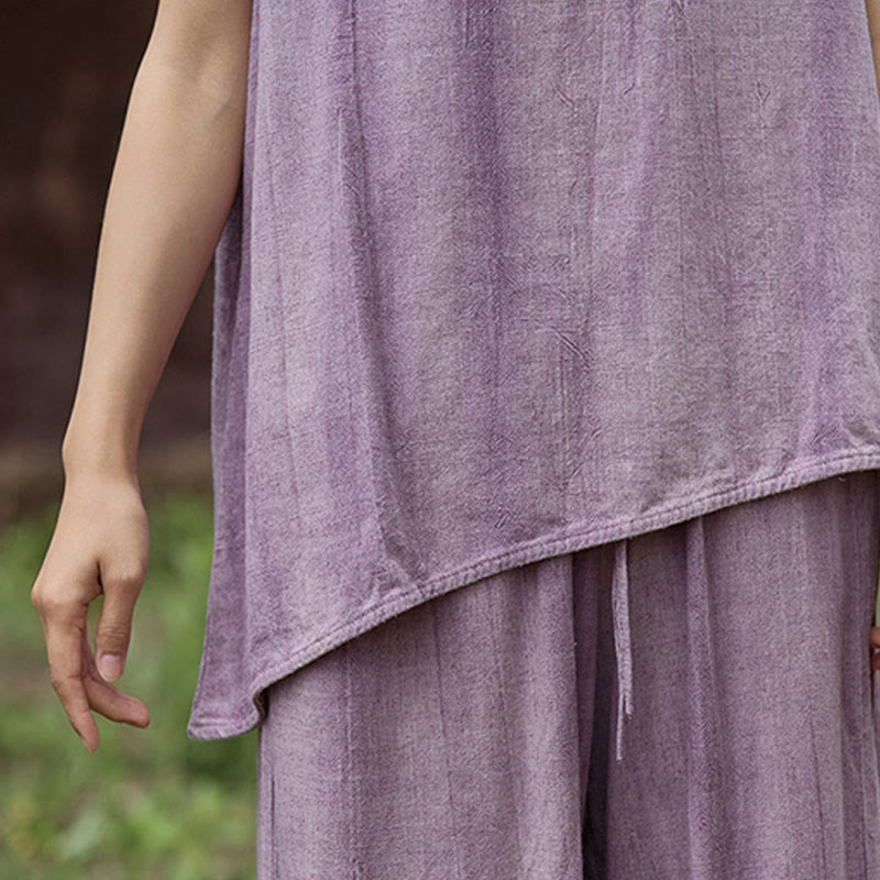 Buddha Stones Summer Tie-dye Linen Crew Neck Sleeveless Women's Vest - image 9