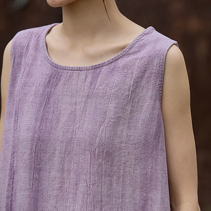 Buddha Stones Summer Tie-dye Linen Crew Neck Sleeveless Women's Vest - image 8