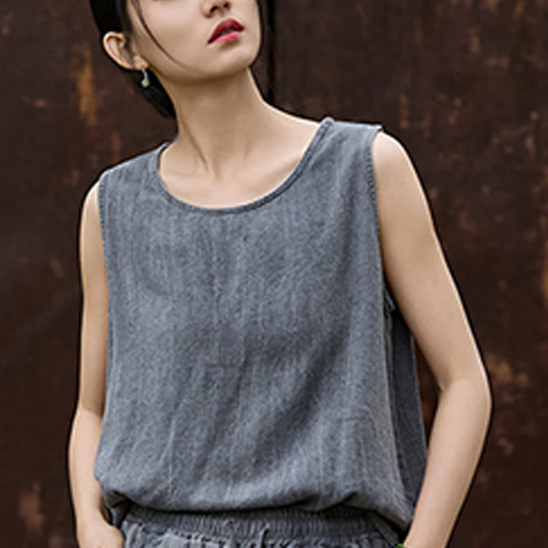 Buddha Stones Summer Tie-dye Linen Crew Neck Sleeveless Women's Vest - image 13