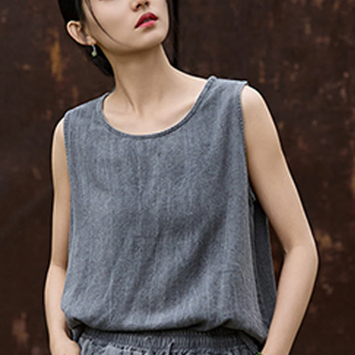 Buddha Stones Summer Tie-dye Linen Crew Neck Sleeveless Women's Vest - image 13