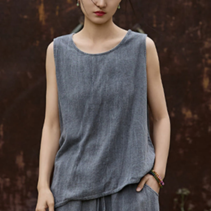 Buddha Stones Summer Tie-dye Linen Crew Neck Sleeveless Women's Vest - image 12