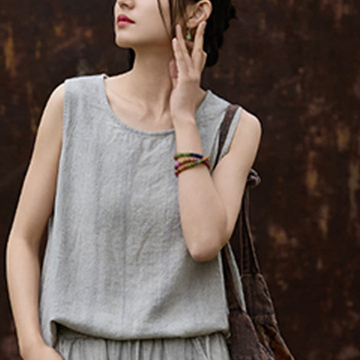 Buddha Stones Summer Tie-dye Linen Crew Neck Sleeveless Women's Vest - image 22