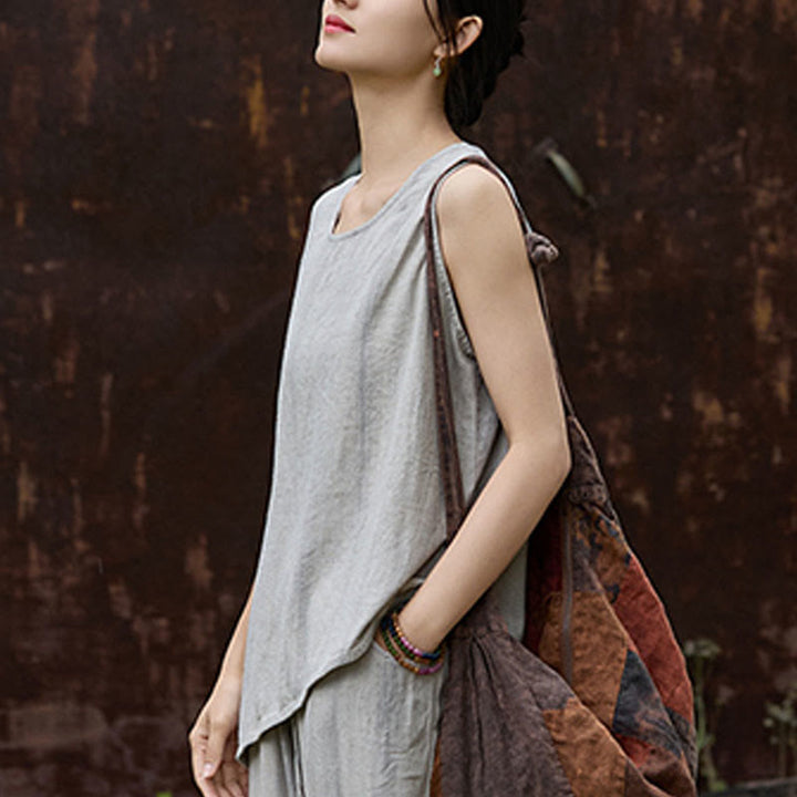 Buddha Stones Summer Tie-dye Linen Crew Neck Sleeveless Women's Vest - image 21