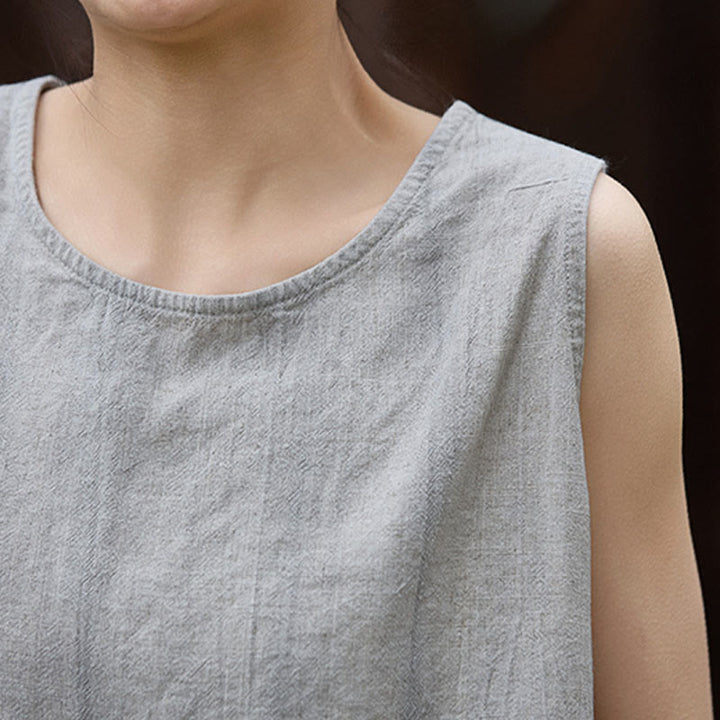 Buddha Stones Summer Tie-dye Linen Crew Neck Sleeveless Women's Vest - image 23