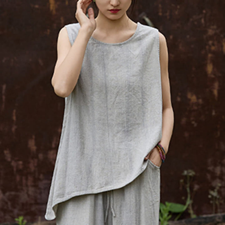 Buddha Stones Summer Tie-dye Linen Crew Neck Sleeveless Women's Vest - image 20