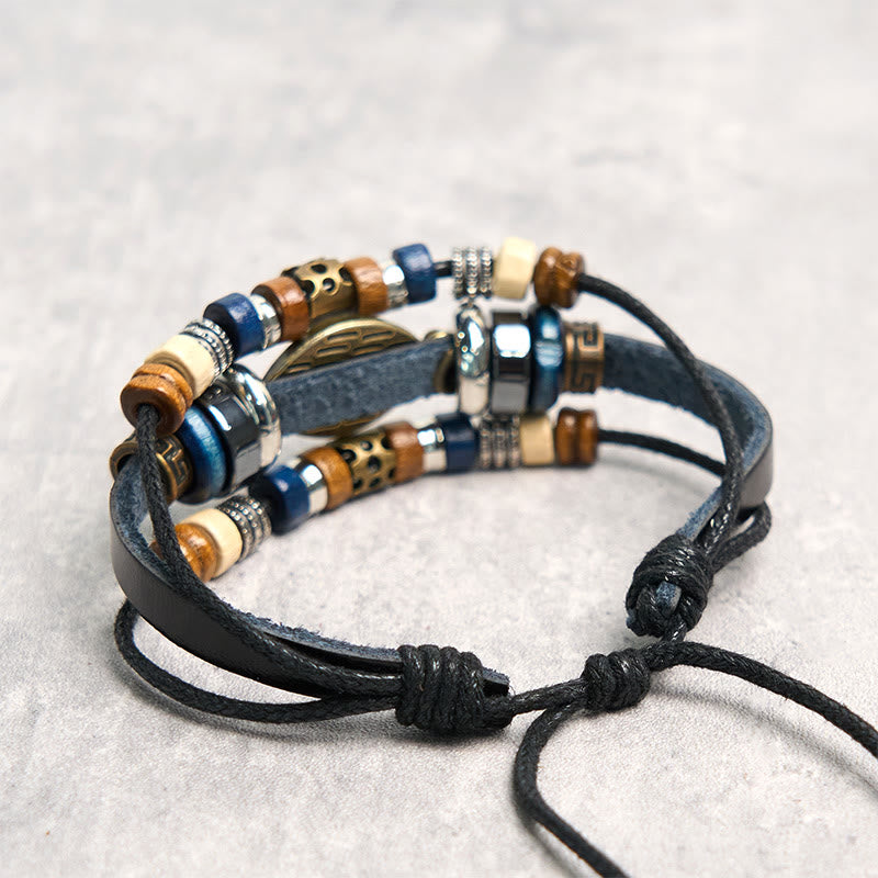 Buddha Stones Tibetan Evil Eye Leather Adjustable Protection Bracelet