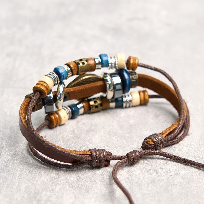Buddha Stones Tibetan Evil Eye Leather Adjustable Protection Bracelet