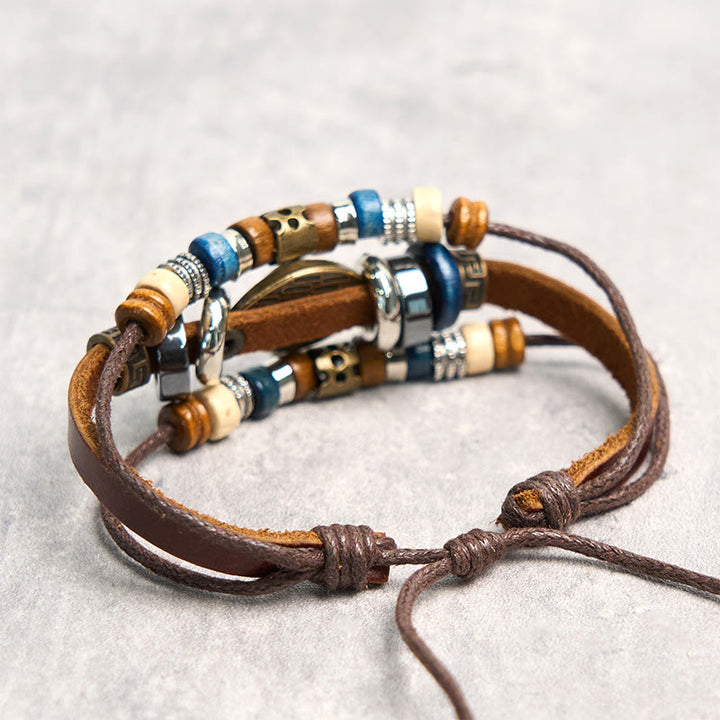 Buddha Stones Tibetan Evil Eye Leather Adjustable Protection Bracelet