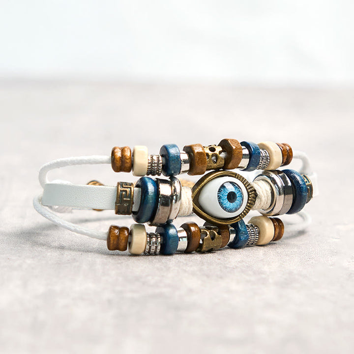 Buddha Stones Tibetan Evil Eye Leather Adjustable Protection Bracelet