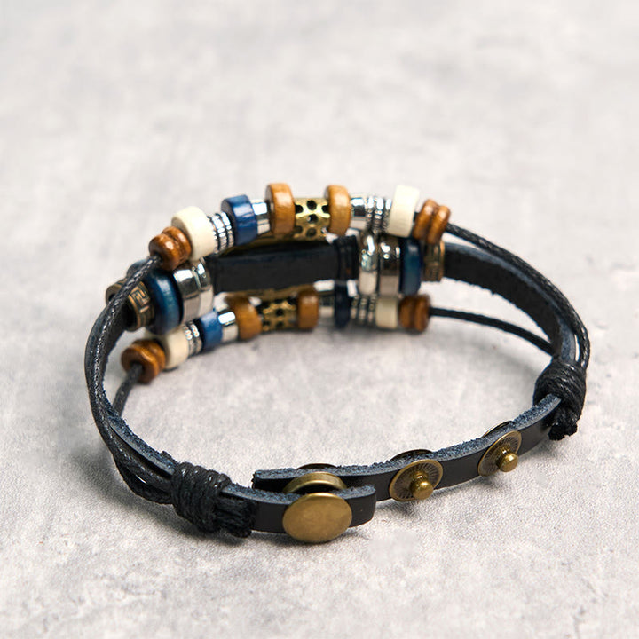 Buddha Stones Tibetan Evil Eye Leather Adjustable Protection Bracelet