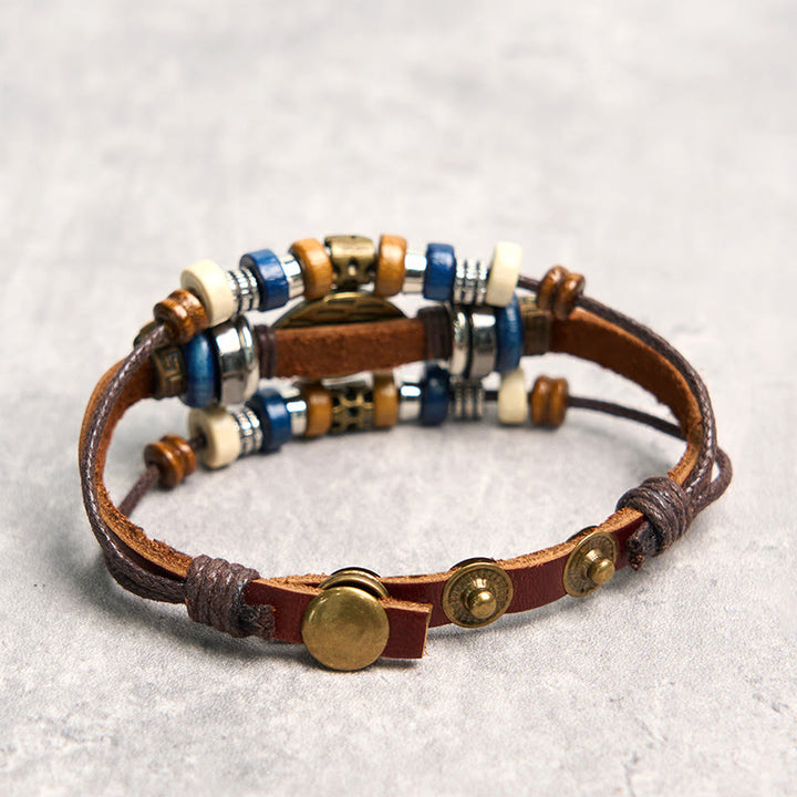 Buddha Stones Tibetan Evil Eye Leather Adjustable Protection Bracelet