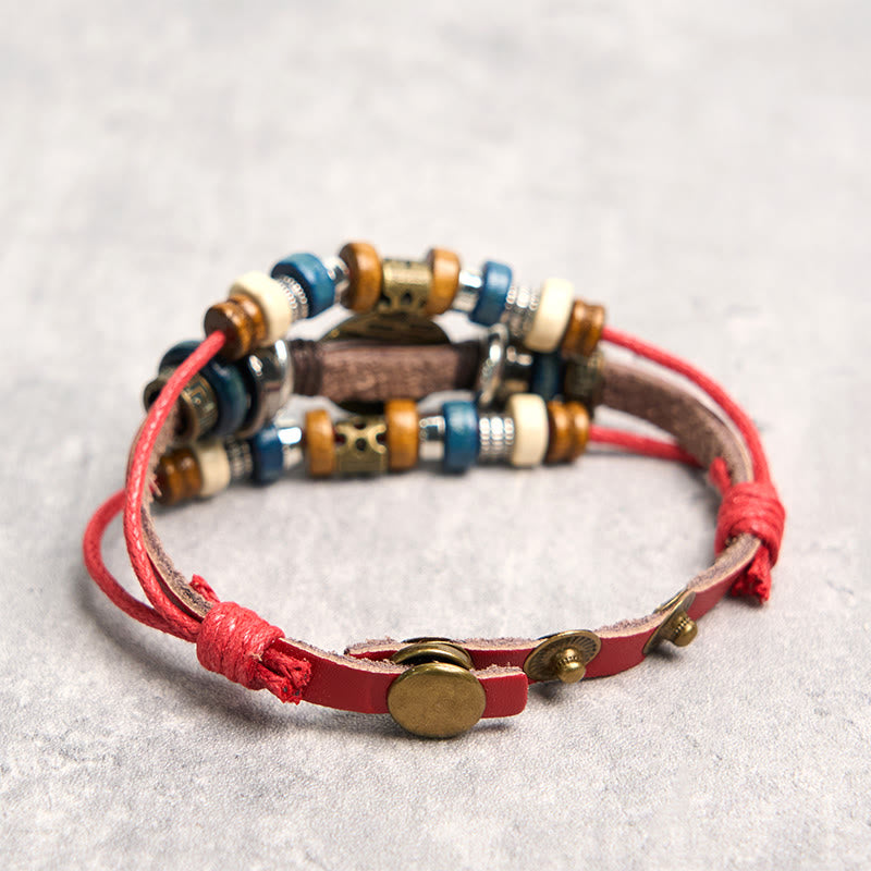 Buddha Stones Tibetan Evil Eye Leather Adjustable Protection Bracelet