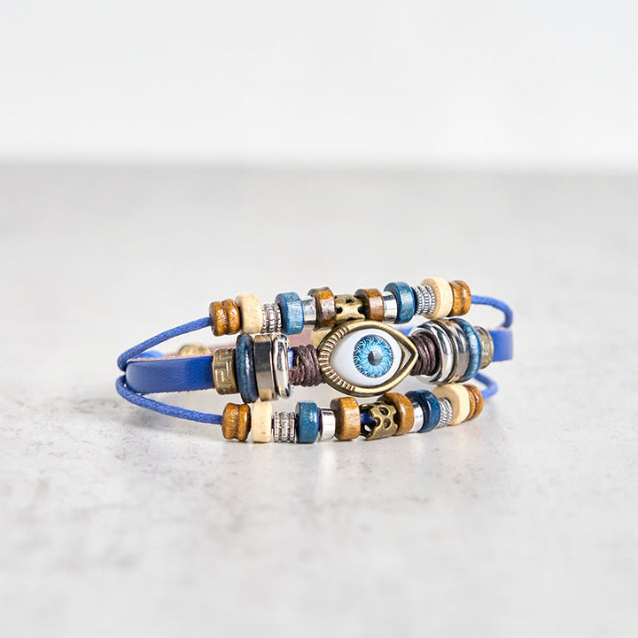 Buddha Stones Tibetan Evil Eye Leather Adjustable Protection Bracelet
