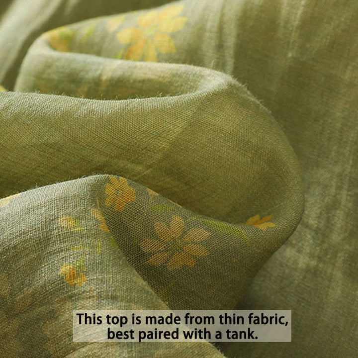 Buddha Stones Small Yellow Flower Leaves Buttons Short Sleeve Women's Shirt - image 8