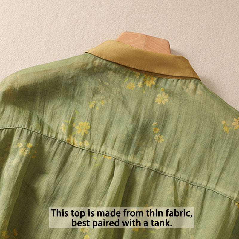 Buddha Stones Small Yellow Flower Leaves Buttons Short Sleeve Women's Shirt - image 4