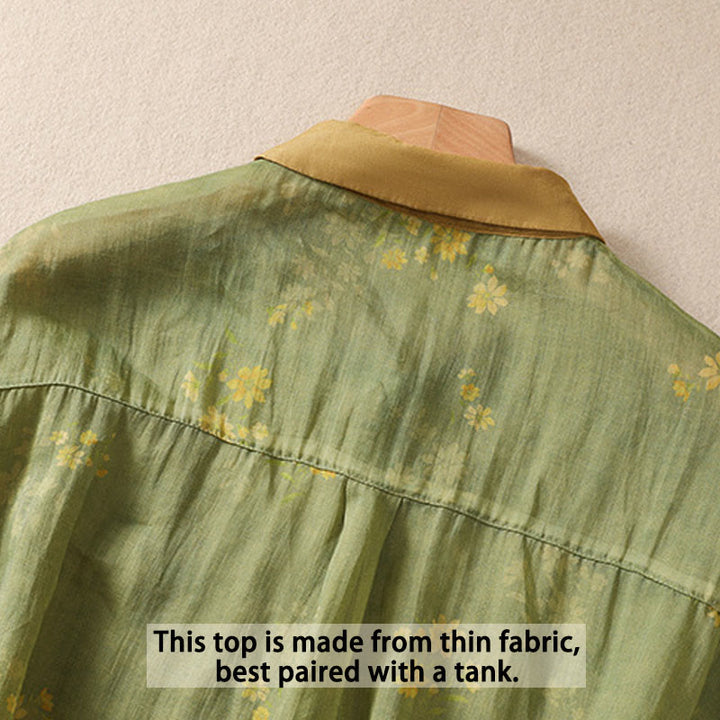 Buddha Stones Small Yellow Flower Leaves Buttons Short Sleeve Women's Shirt - image 4