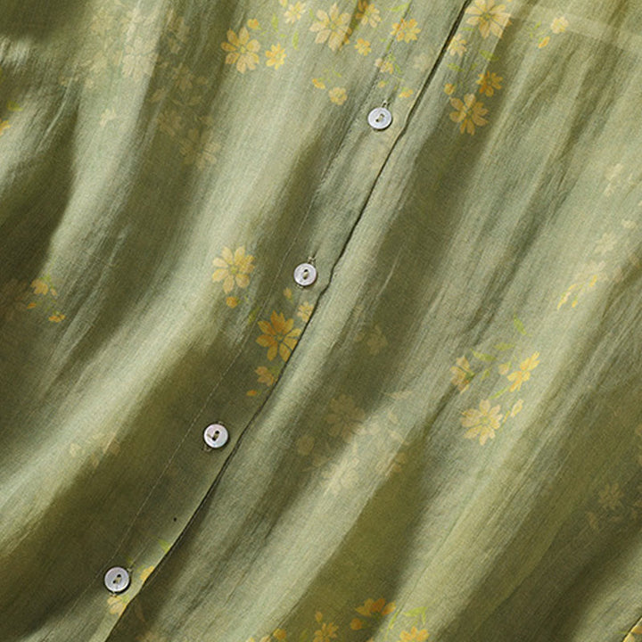 Buddha Stones Small Yellow Flower Leaves Buttons Short Sleeve Women's Shirt - image 6