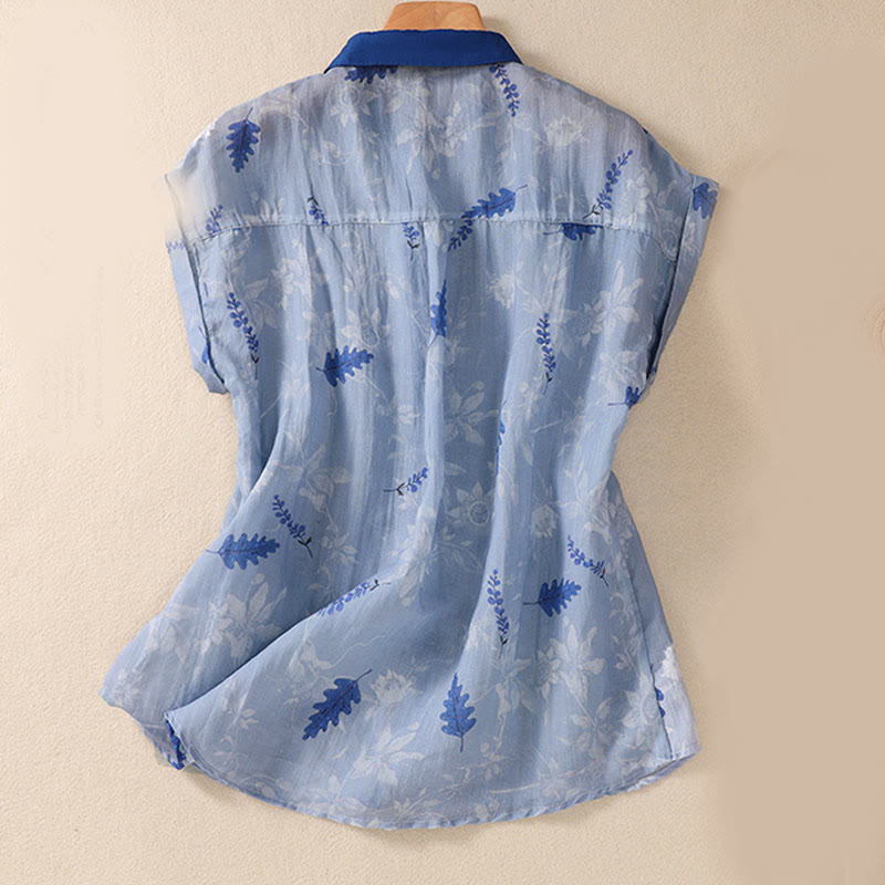 Buddha Stones Small Yellow Flower Leaves Buttons Short Sleeve Women's Shirt - image 10