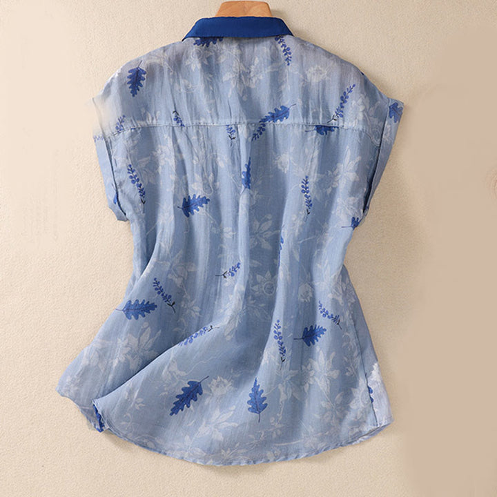 Buddha Stones Small Yellow Flower Leaves Buttons Short Sleeve Women's Shirt - image 10