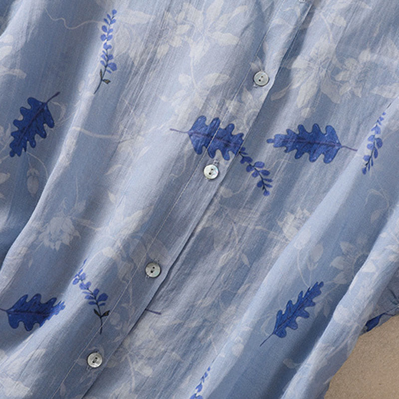 Buddha Stones Small Yellow Flower Leaves Buttons Short Sleeve Women's Shirt - image 14