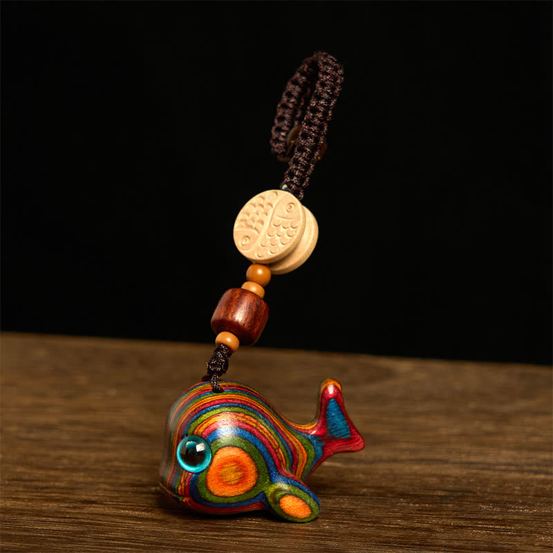 Buddha Stones Rainbow Eucalyptus Dolphin Carved Positive Key Chain Phone Hanging Decoration - Key Chain - image 0